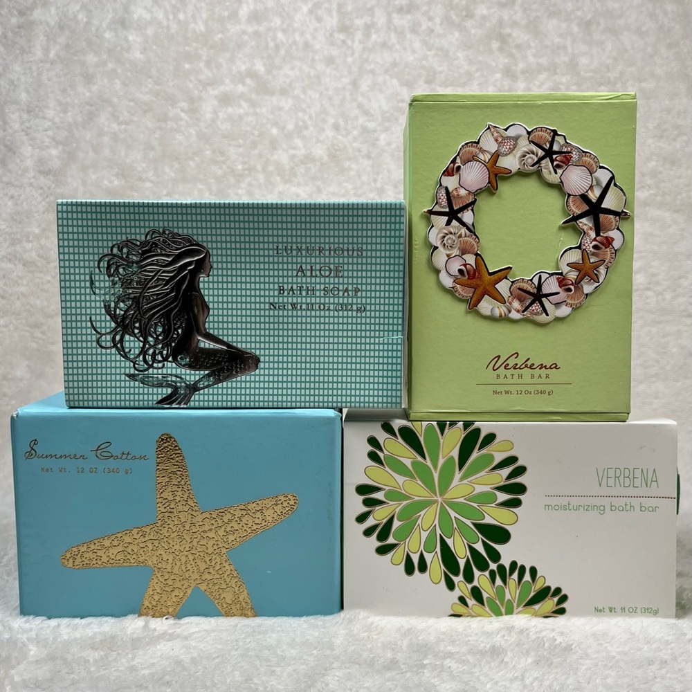 Luxury Bar Soap Lot of 4 Moisturizing Bath Bar Verbena Aloe‎ Summer Cotton
